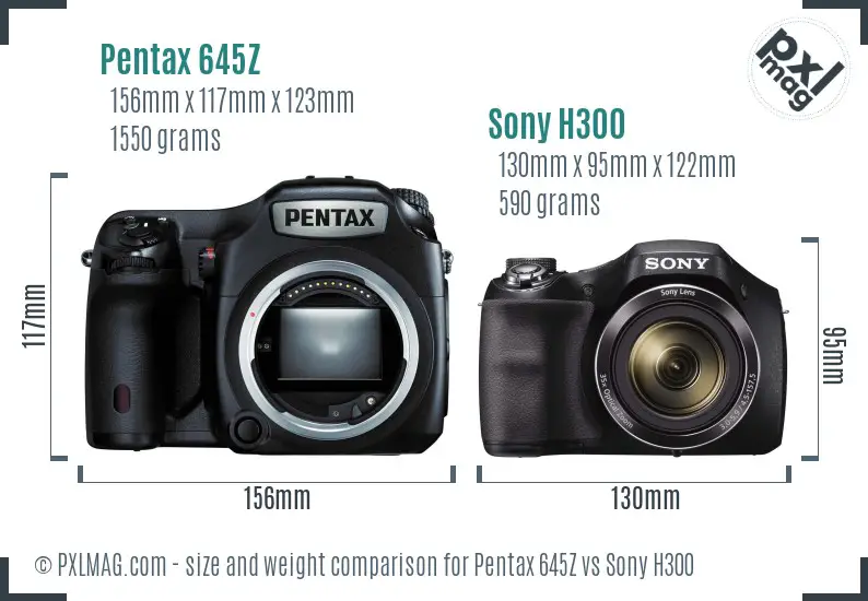 Pentax 645Z vs Sony H300 size comparison