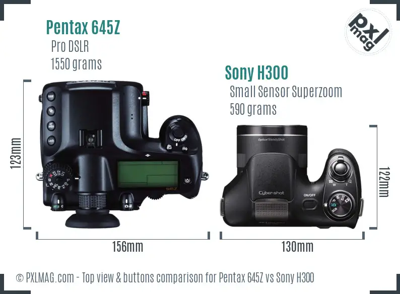 Pentax 645Z vs Sony H300 top view buttons comparison