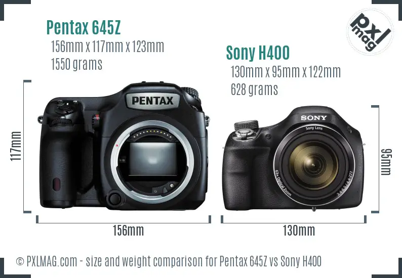 Pentax 645Z vs Sony H400 size comparison