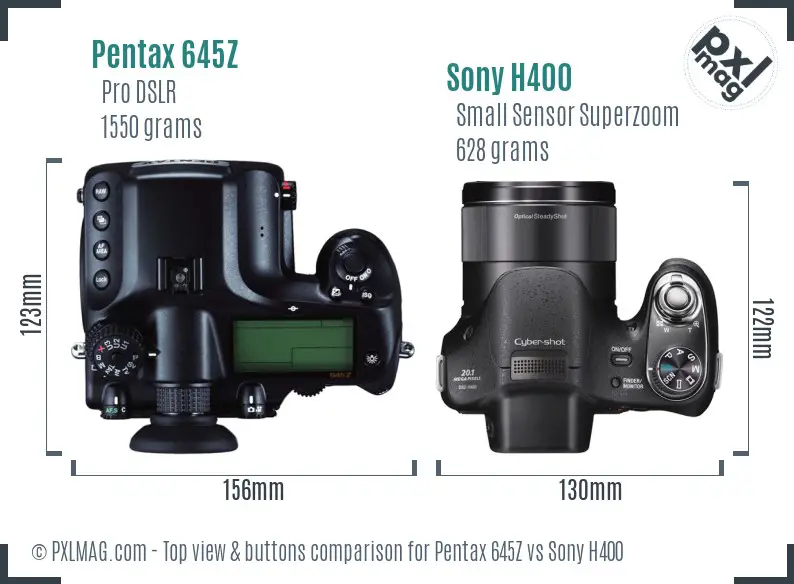 Pentax 645Z vs Sony H400 top view buttons comparison