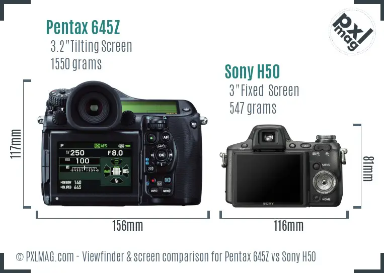 Pentax 645Z vs Sony H50 Screen and Viewfinder comparison