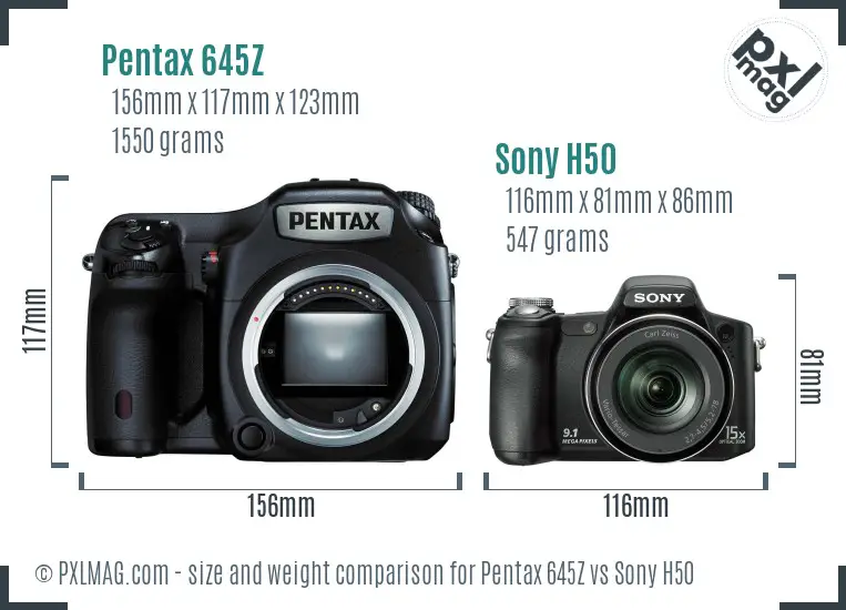 Pentax 645Z vs Sony H50 size comparison