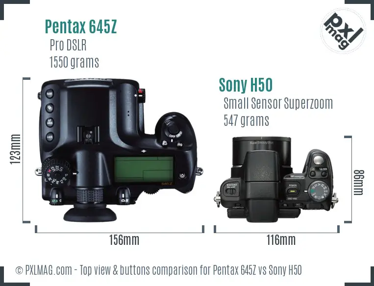 Pentax 645Z vs Sony H50 top view buttons comparison