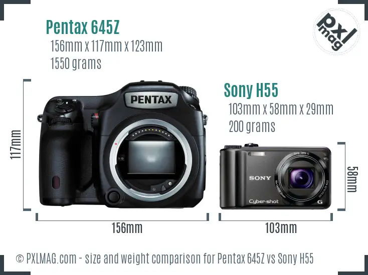 Pentax 645Z vs Sony H55 size comparison