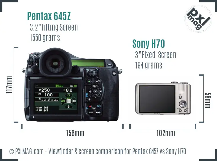 Pentax 645Z vs Sony H70 Screen and Viewfinder comparison