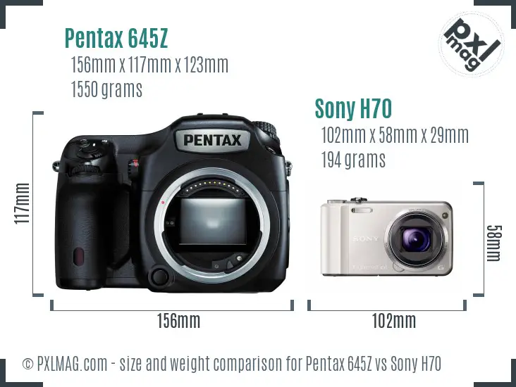 Pentax 645Z vs Sony H70 size comparison