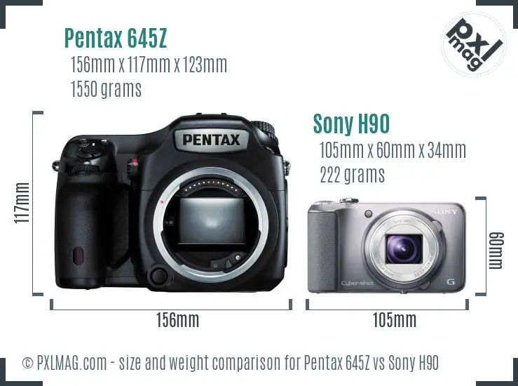 Pentax 645Z vs Sony H90 size comparison