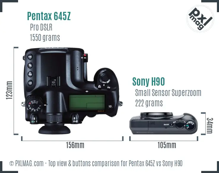 Pentax 645Z vs Sony H90 top view buttons comparison