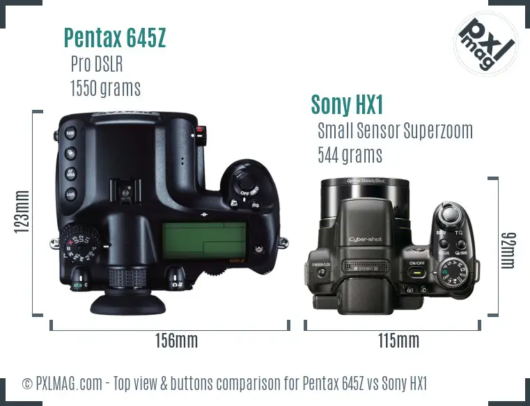 Pentax 645Z vs Sony HX1 top view buttons comparison