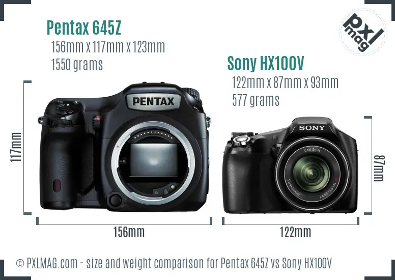 Pentax 645Z vs Sony HX100V size comparison