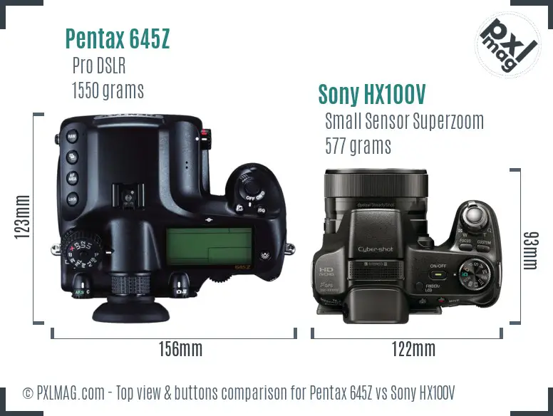 Pentax 645Z vs Sony HX100V top view buttons comparison
