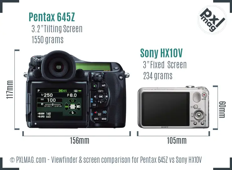 Pentax 645Z vs Sony HX10V Screen and Viewfinder comparison
