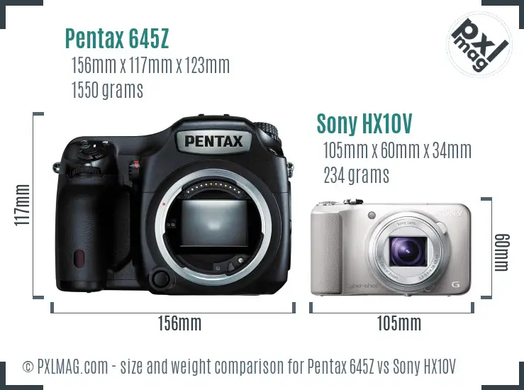 Pentax 645Z vs Sony HX10V size comparison