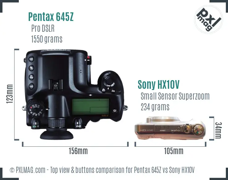 Pentax 645Z vs Sony HX10V top view buttons comparison