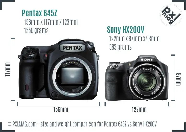 Pentax 645Z vs Sony HX200V size comparison