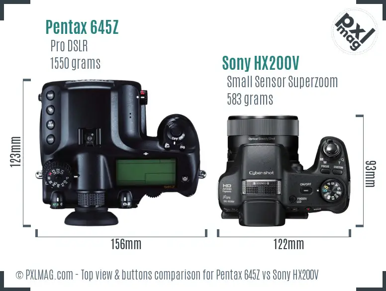 Pentax 645Z vs Sony HX200V top view buttons comparison