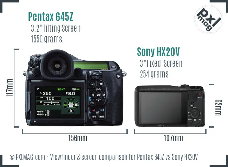 Pentax 645Z vs Sony HX20V Screen and Viewfinder comparison