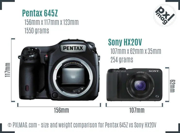 Pentax 645Z vs Sony HX20V size comparison