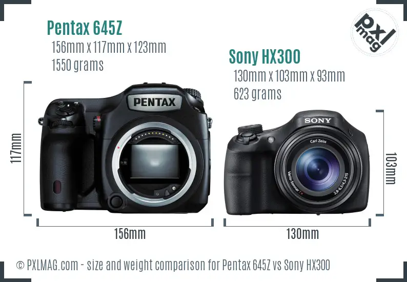 Pentax 645Z vs Sony HX300 size comparison