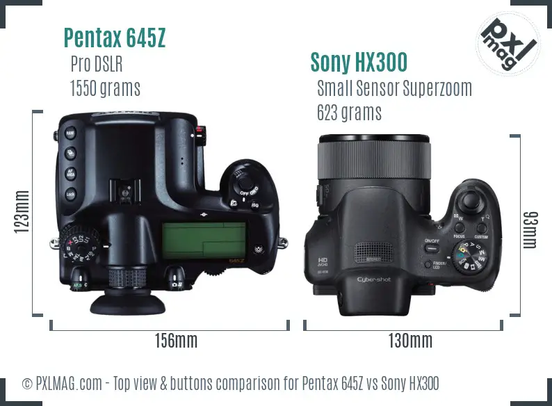 Pentax 645Z vs Sony HX300 top view buttons comparison