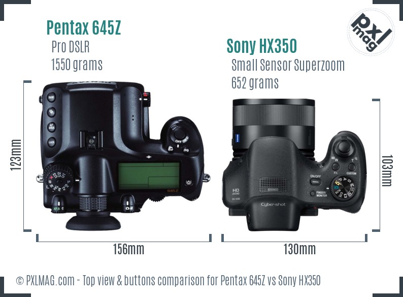 Pentax 645Z vs Sony HX350 top view buttons comparison