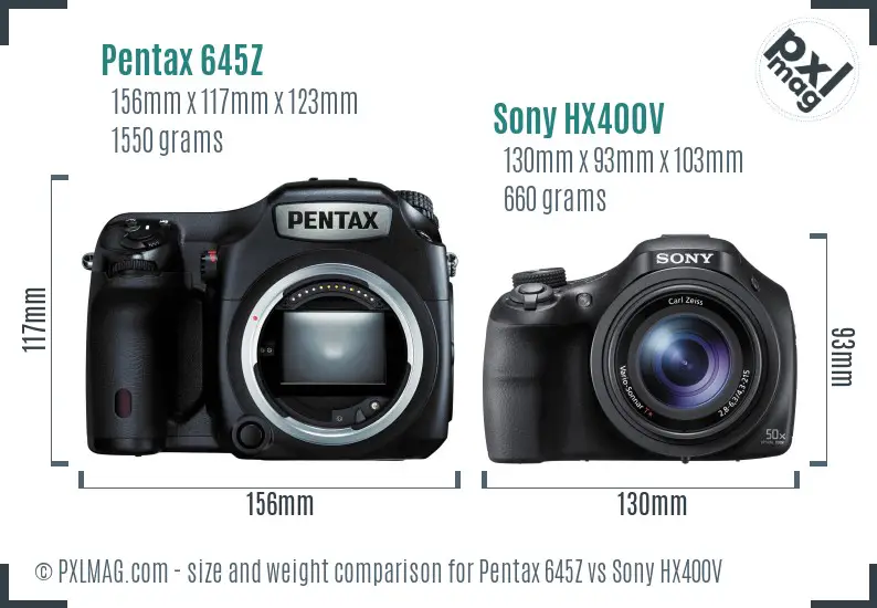 Pentax 645Z vs Sony HX400V size comparison Pentax 645Z vs Sony HX400V size comparison
