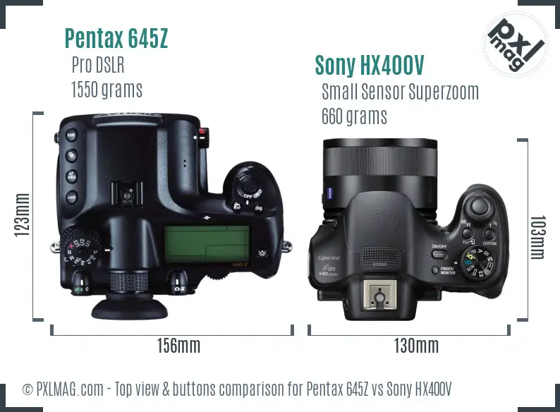 Pentax 645Z vs Sony HX400V top view buttons comparison Pentax 645Z vs Sony HX400V top view buttons comparison