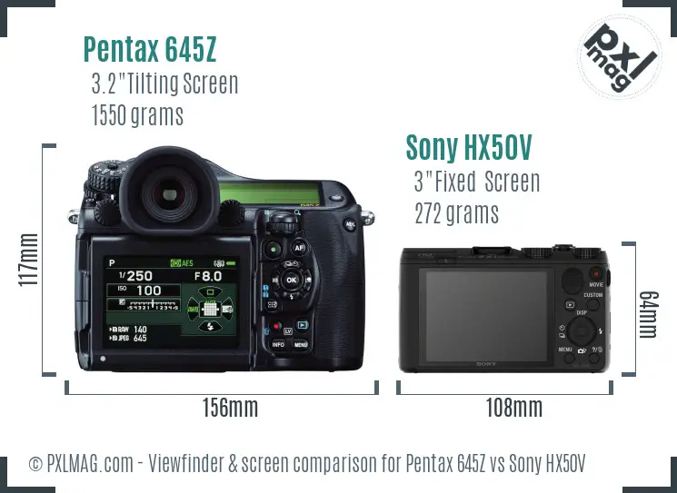 Pentax 645Z vs Sony HX50V Screen and Viewfinder comparison