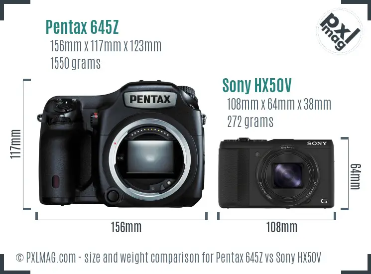 Pentax 645Z vs Sony HX50V size comparison