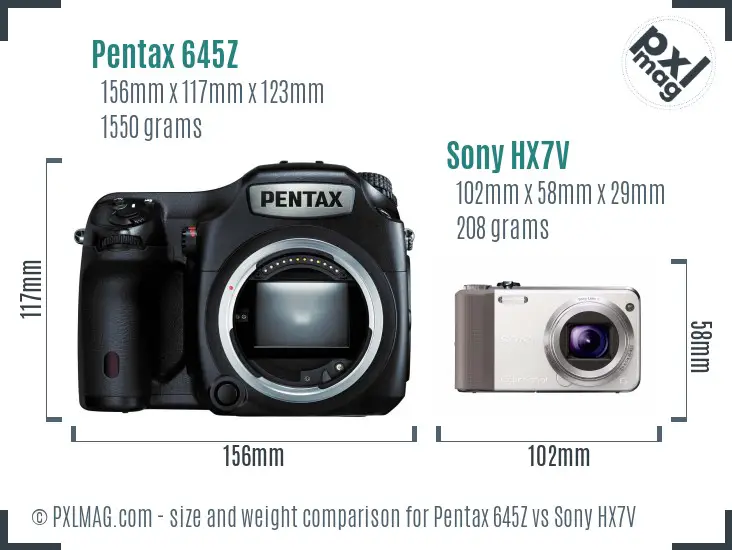 Pentax 645Z vs Sony HX7V size comparison