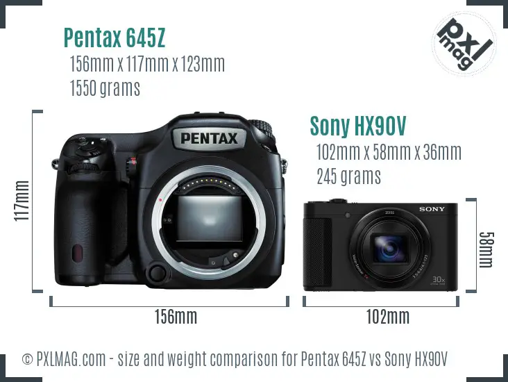 Pentax 645Z vs Sony HX90V size comparison