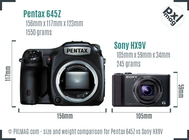 Pentax 645Z vs Sony HX9V size comparison