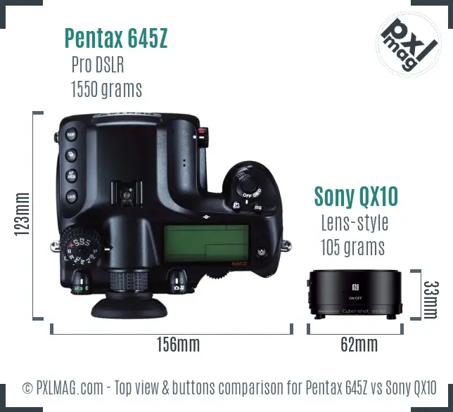 Pentax 645Z vs Sony QX10 top view buttons comparison