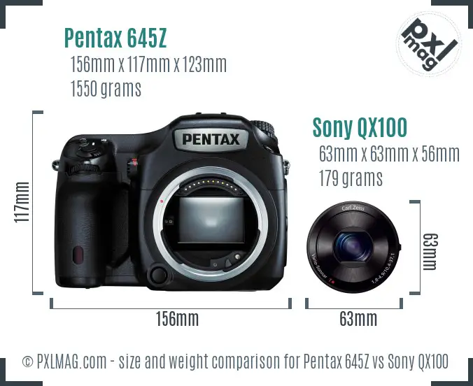 Pentax 645Z vs Sony QX100 size comparison