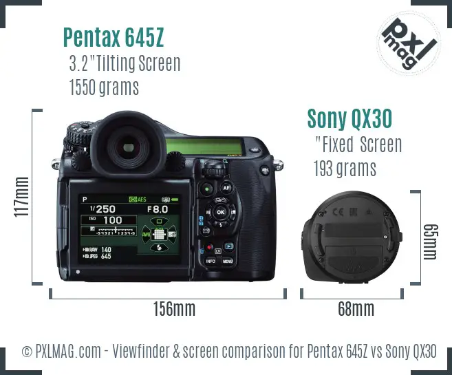 Pentax 645Z vs Sony QX30 Screen and Viewfinder comparison Pentax 645Z vs Sony QX30 Screen and Viewfinder comparison
