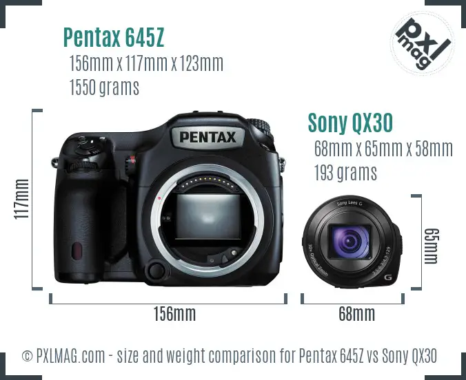 Pentax 645Z vs Sony QX30 size comparison Pentax 645Z vs Sony QX30 size comparison