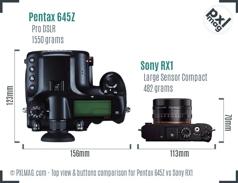 Pentax 645Z vs Sony RX1 top view buttons comparison