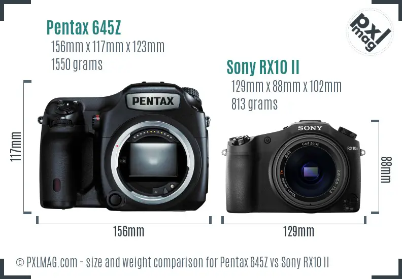 Pentax 645Z vs Sony RX10 II size comparison
