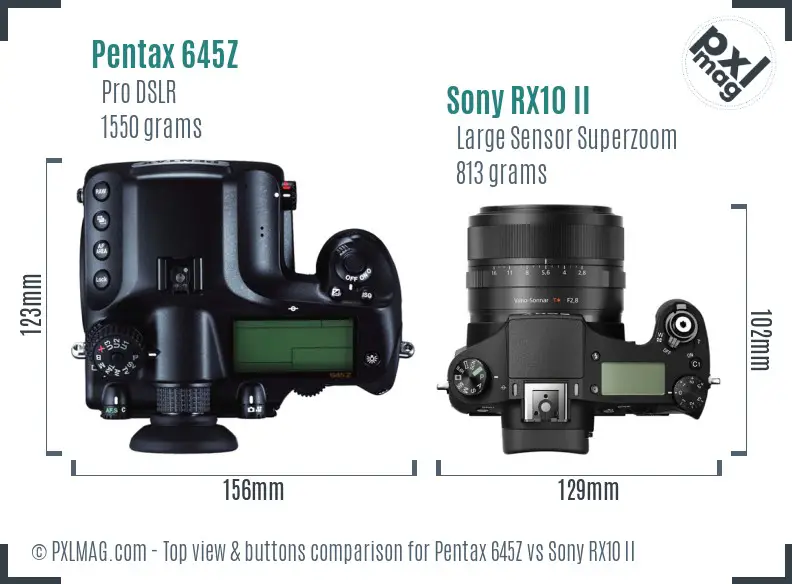 Pentax 645Z vs Sony RX10 II top view buttons comparison