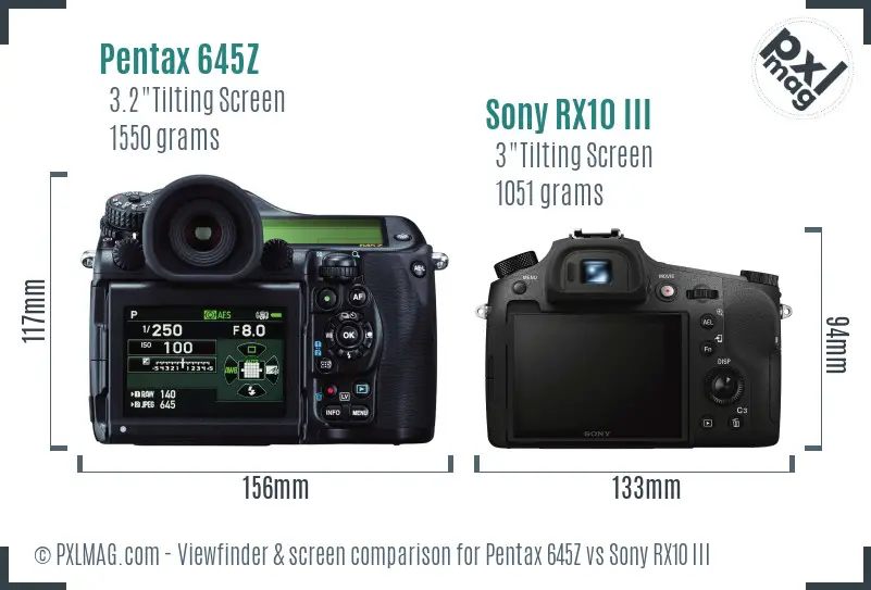 Pentax 645Z vs Sony RX10 III Screen and Viewfinder comparison