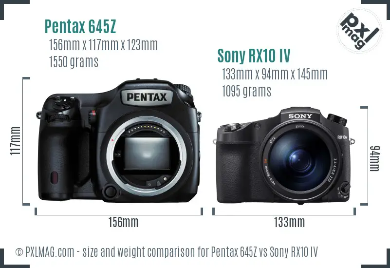 Pentax 645Z vs Sony RX10 IV size comparison