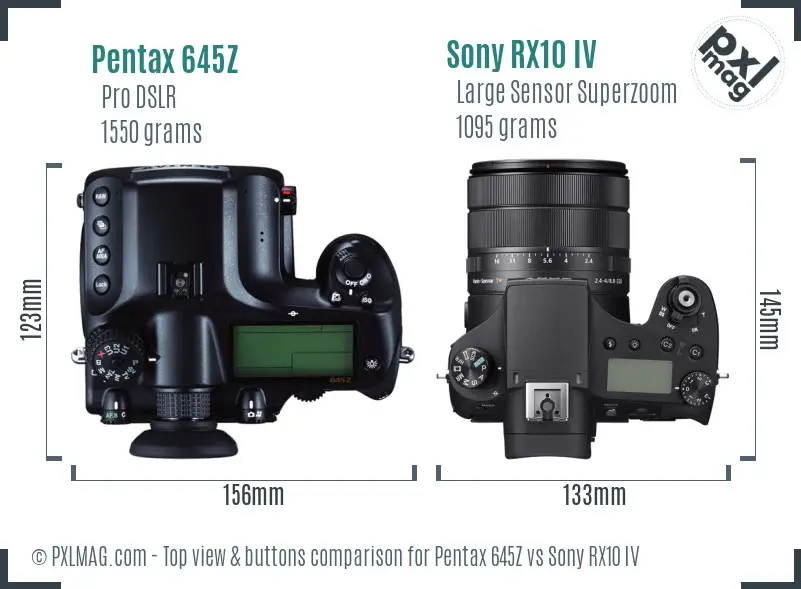 Pentax 645Z vs Sony RX10 IV top view buttons comparison