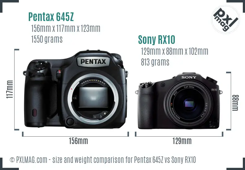 Pentax 645Z vs Sony RX10 size comparison