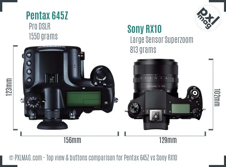 Pentax 645Z vs Sony RX10 top view buttons comparison