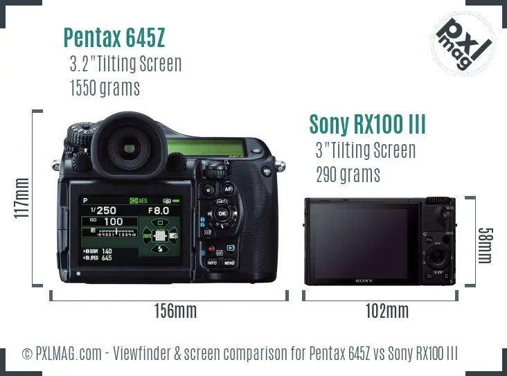 Pentax 645Z vs Sony RX100 III Screen and Viewfinder comparison