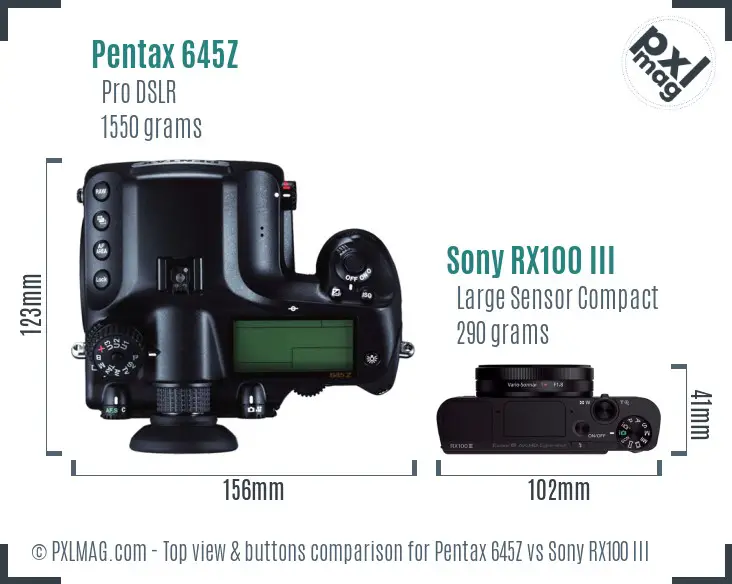 Pentax 645Z vs Sony RX100 III top view buttons comparison