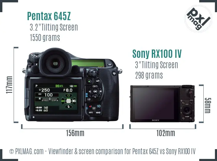 Pentax 645Z vs Sony RX100 IV Screen and Viewfinder comparison