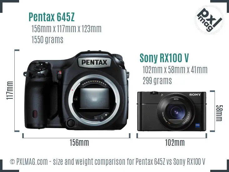 Pentax 645Z vs Sony RX100 V size comparison