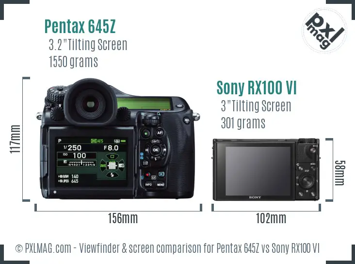 Pentax 645Z vs Sony RX100 VI Screen and Viewfinder comparison Pentax 645Z vs Sony RX100 VI Screen and Viewfinder comparison