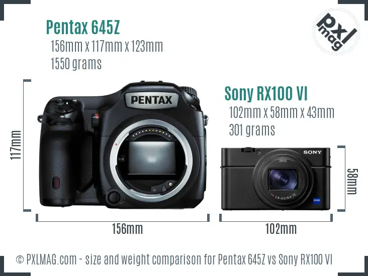 Pentax 645Z vs Sony RX100 VI size comparison Pentax 645Z vs Sony RX100 VI size comparison